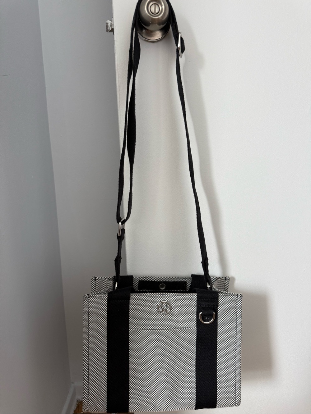 Black and White Canvas Tote with Shoulder Strap
